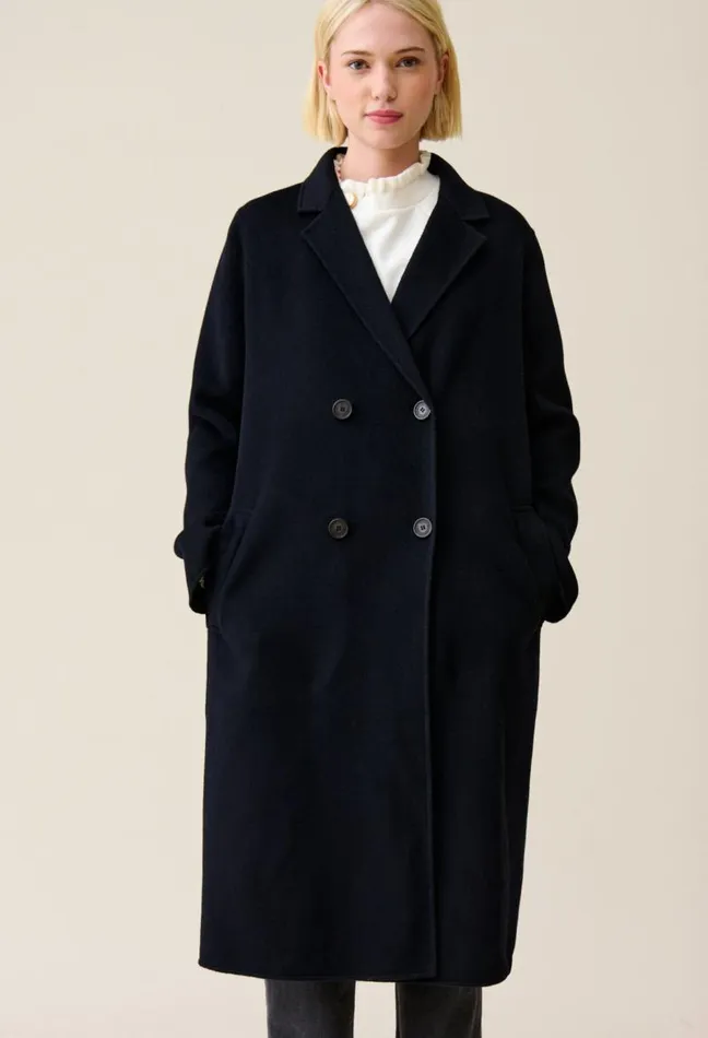 Claudie Pierlot Navy Blue Midlength Wool Coat Clothes Coats