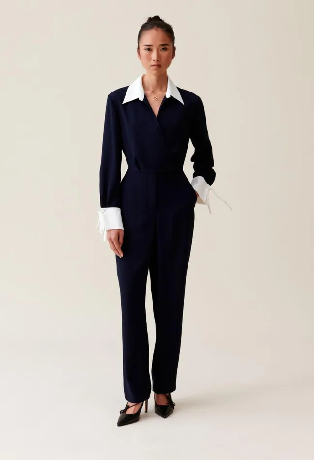 Claudie Pierlot Navy Dualfabric Jumpsuit Clothes Jumpsuits