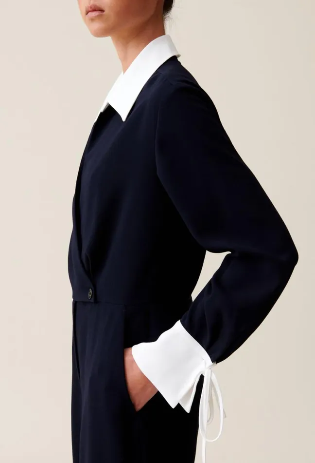 Claudie Pierlot Navy Dualfabric Jumpsuit Clothes Jumpsuits