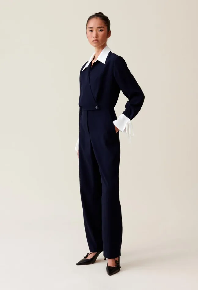 Claudie Pierlot Navy Dualfabric Jumpsuit Clothes Jumpsuits
