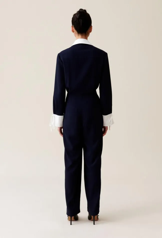 Claudie Pierlot Navy Dualfabric Jumpsuit Clothes Jumpsuits