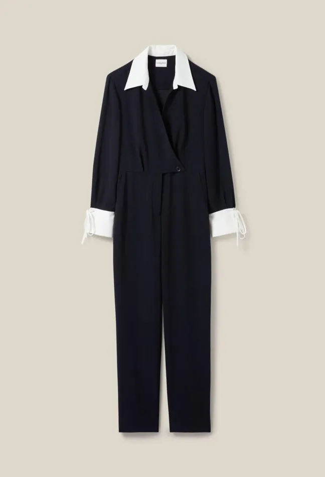 Claudie Pierlot Navy Dualfabric Jumpsuit Clothes Jumpsuits