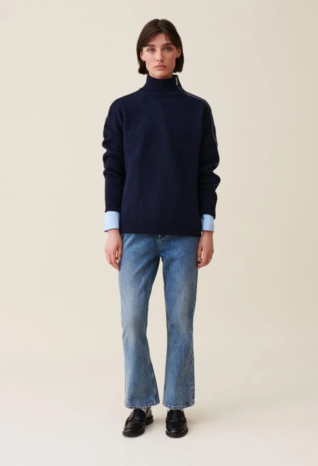 Claudie Pierlot Navy Zipup Turtleneck Jumper Clothes Knitwear And Cardigans