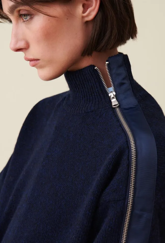 Claudie Pierlot Navy Zipup Turtleneck Jumper Clothes Knitwear And Cardigans