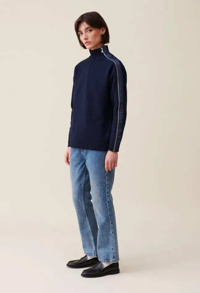 Claudie Pierlot Navy Zipup Turtleneck Jumper Clothes Knitwear And Cardigans