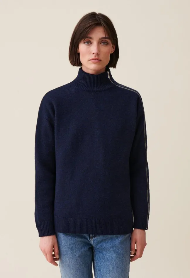 Claudie Pierlot Navy Zipup Turtleneck Jumper Clothes Knitwear And Cardigans