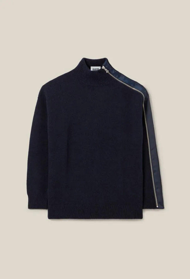 Claudie Pierlot Navy Zipup Turtleneck Jumper Clothes Knitwear And Cardigans