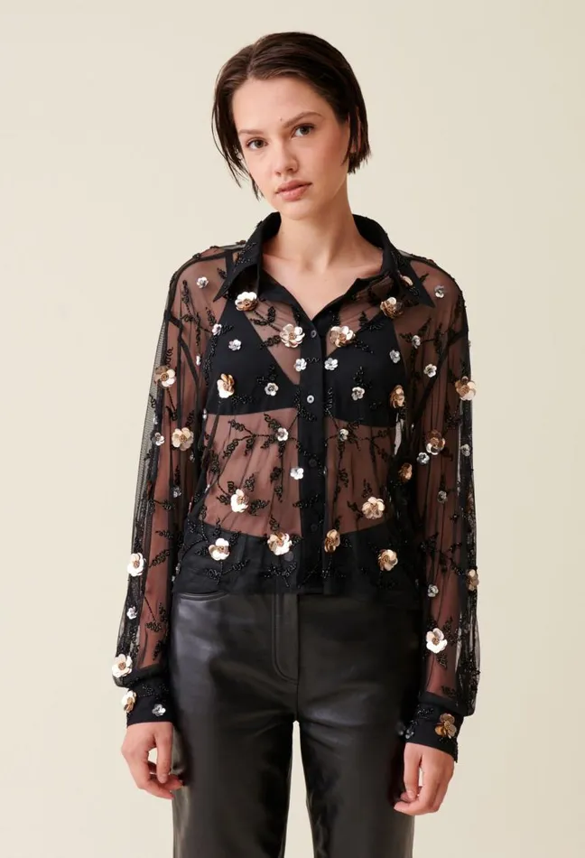 Claudie Pierlot Sheer Black Embroidered Shirt Clothes Tops And Shirts