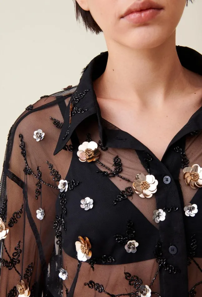 Claudie Pierlot Sheer Black Embroidered Shirt Clothes Tops And Shirts