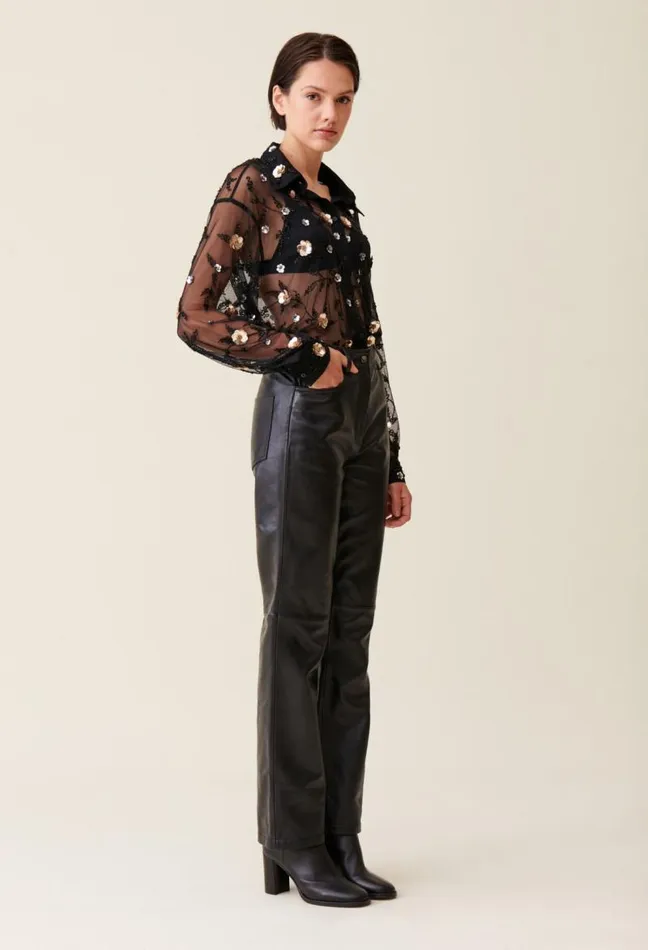 Claudie Pierlot Sheer Black Embroidered Shirt Clothes Tops And Shirts