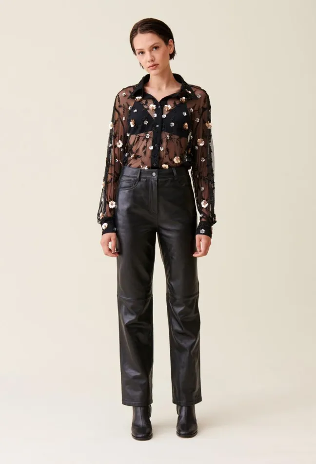 Claudie Pierlot Sheer Black Embroidered Shirt Clothes Tops And Shirts