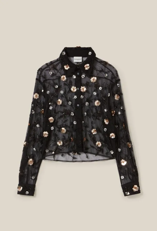 Claudie Pierlot Sheer Black Embroidered Shirt Clothes Tops And Shirts
