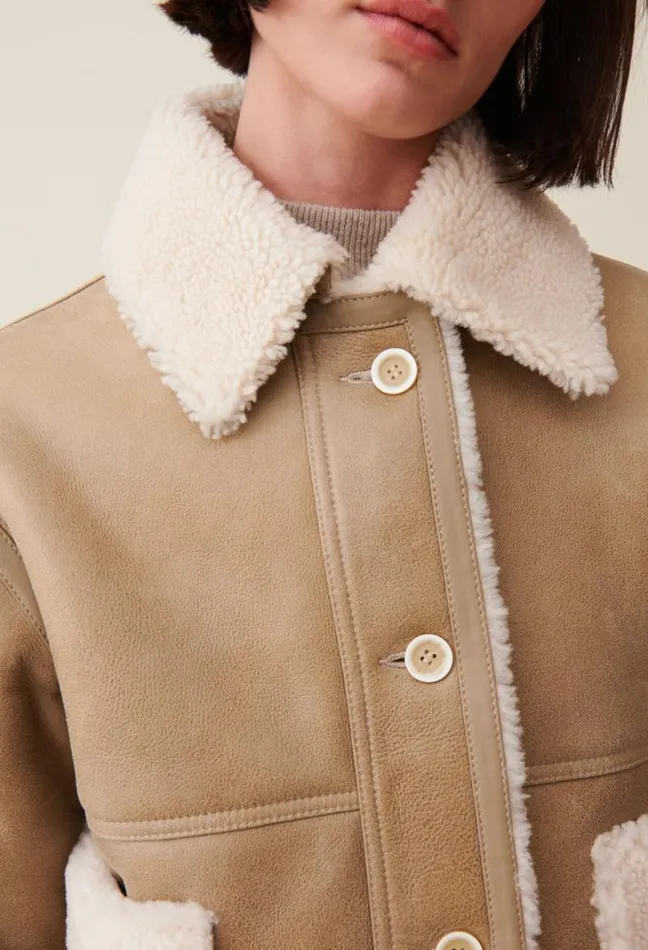 Claudie Pierlot Short Beige Shearling Jacket Clothes Coats