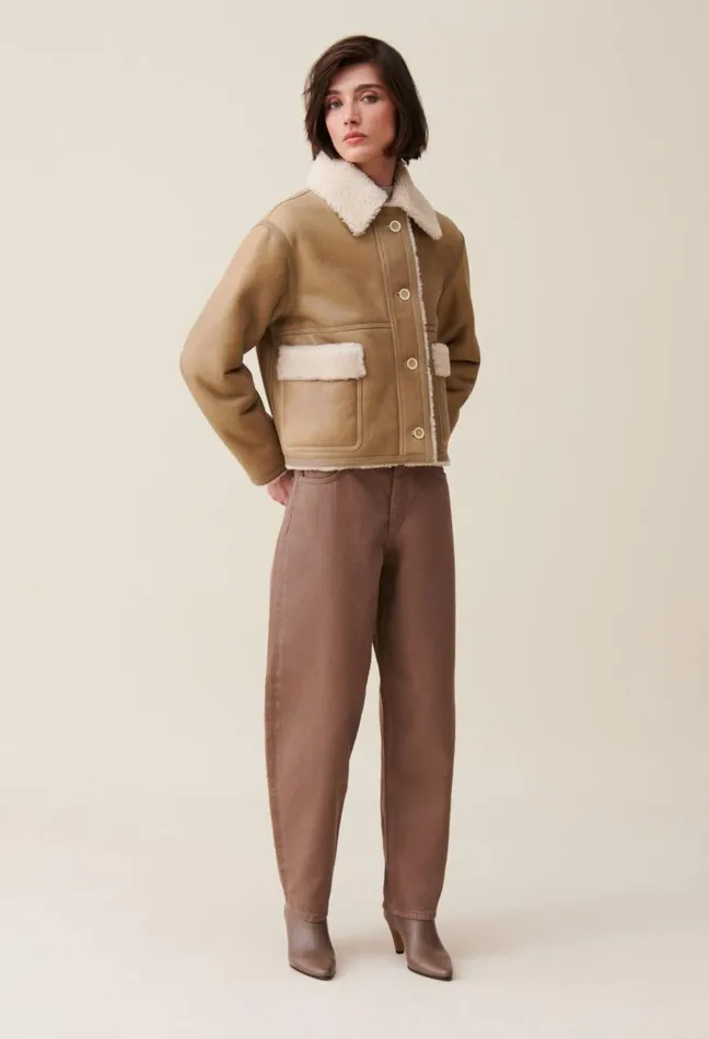 Claudie Pierlot Short Beige Shearling Jacket Clothes Coats