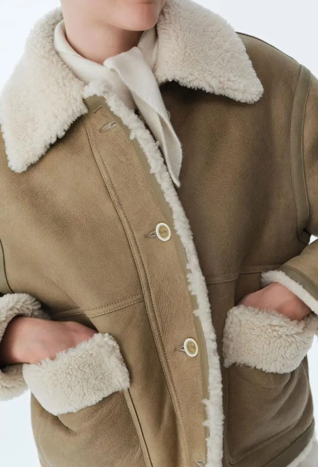 Claudie Pierlot Short Beige Shearling Jacket Clothes Coats