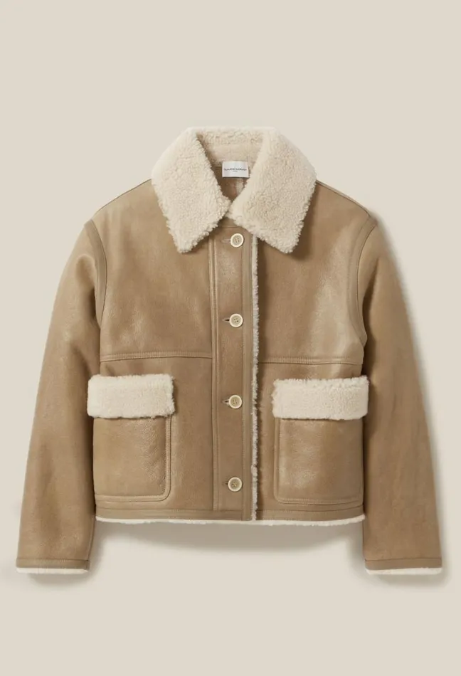 Claudie Pierlot Short Beige Shearling Jacket Clothes Coats