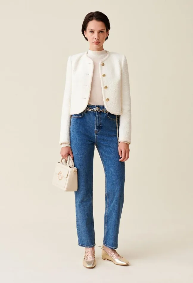 Claudie Pierlot Short Ivory Tweed Jacket Clothes Jackets