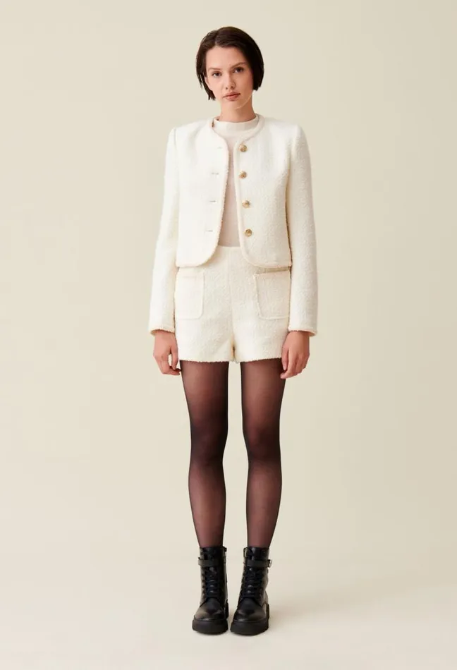Claudie Pierlot Short Ivory Tweed Jacket Clothes Jackets
