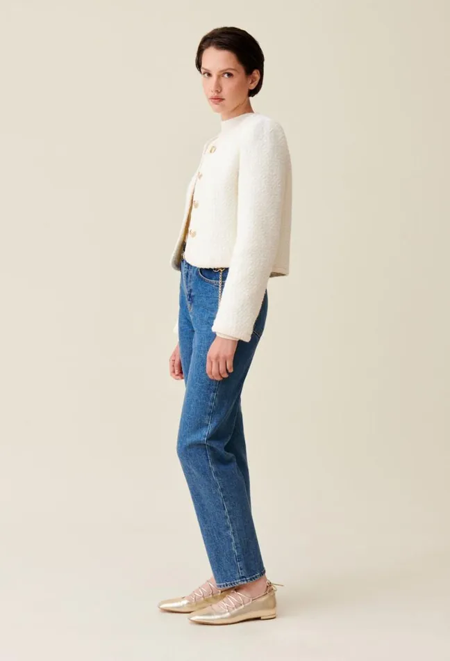 Claudie Pierlot Short Ivory Tweed Jacket Clothes Jackets