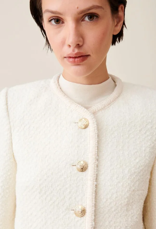 Claudie Pierlot Short Ivory Tweed Jacket Clothes Jackets