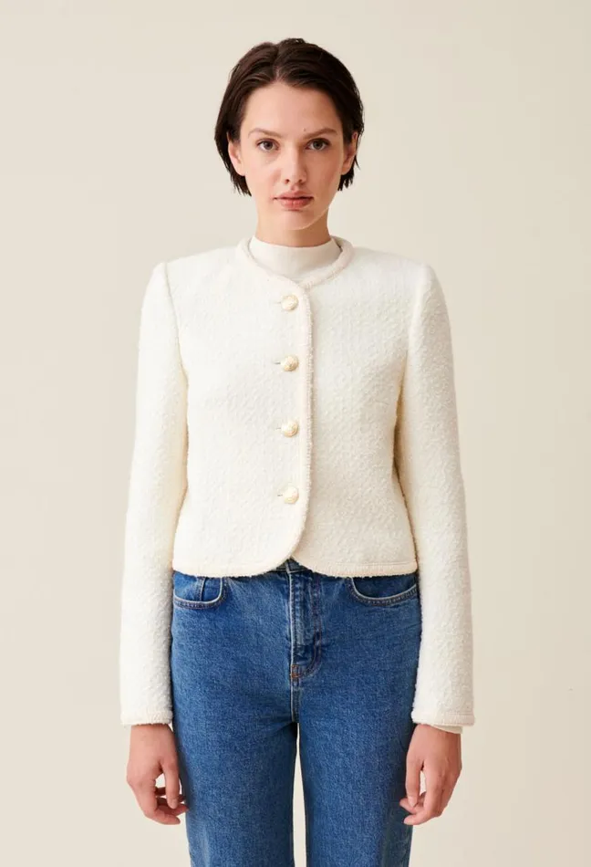 Claudie Pierlot Short Ivory Tweed Jacket Clothes Jackets