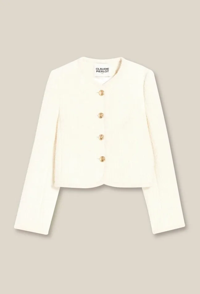 Claudie Pierlot Short Ivory Tweed Jacket Clothes Jackets