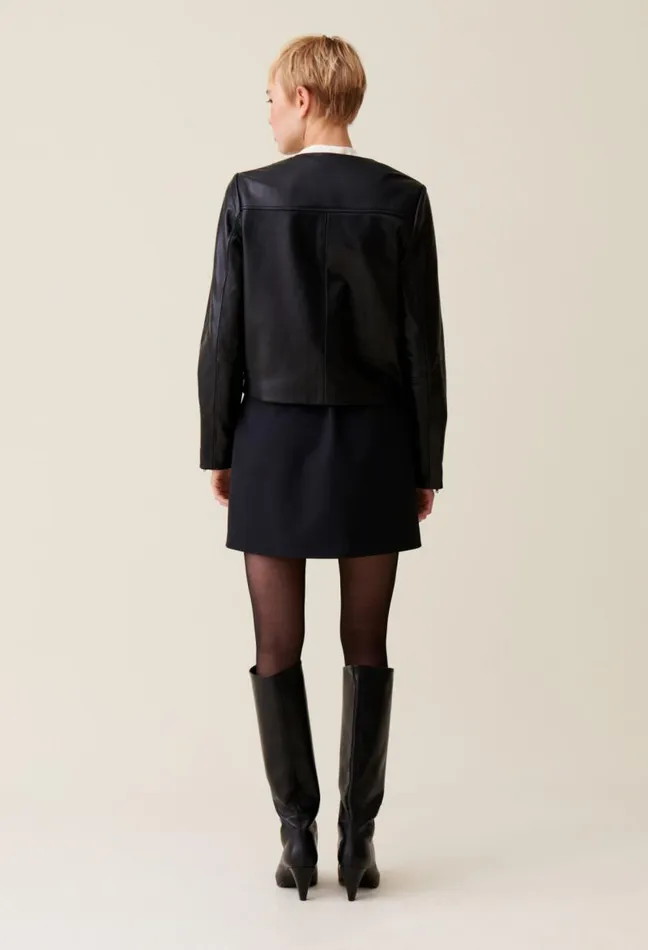 Claudie Pierlot Short Round Neck Leather Jacket Clothes Jackets