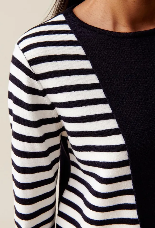 Claudie Pierlot Short Striped Jumper With Plain Flap Clothes Knitwear And Cardigans