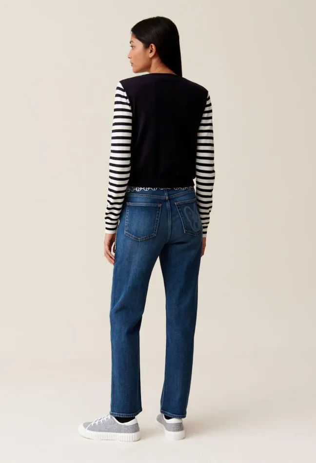 Claudie Pierlot Short Striped Jumper With Plain Flap Clothes Knitwear And Cardigans