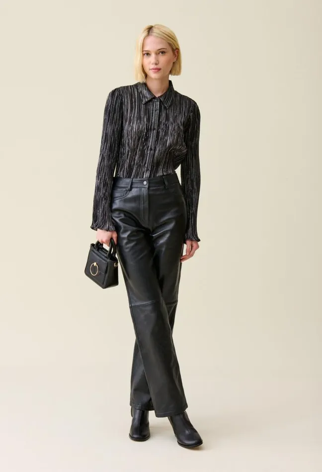Claudie Pierlot Silver Pleated Fluid Blouse Clothes Tops And Shirts