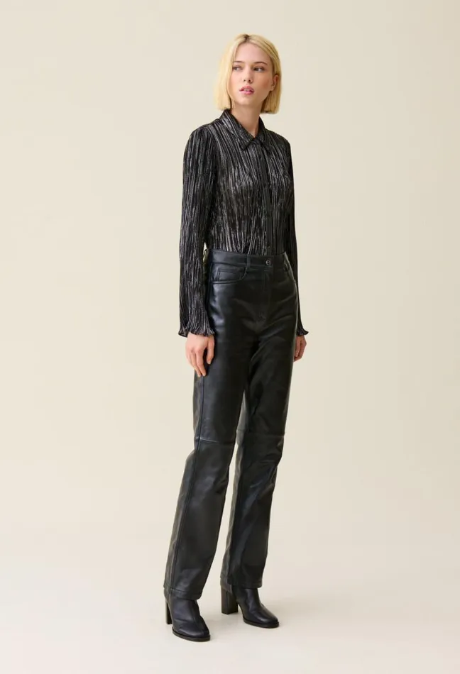 Claudie Pierlot Silver Pleated Fluid Blouse Clothes Tops And Shirts