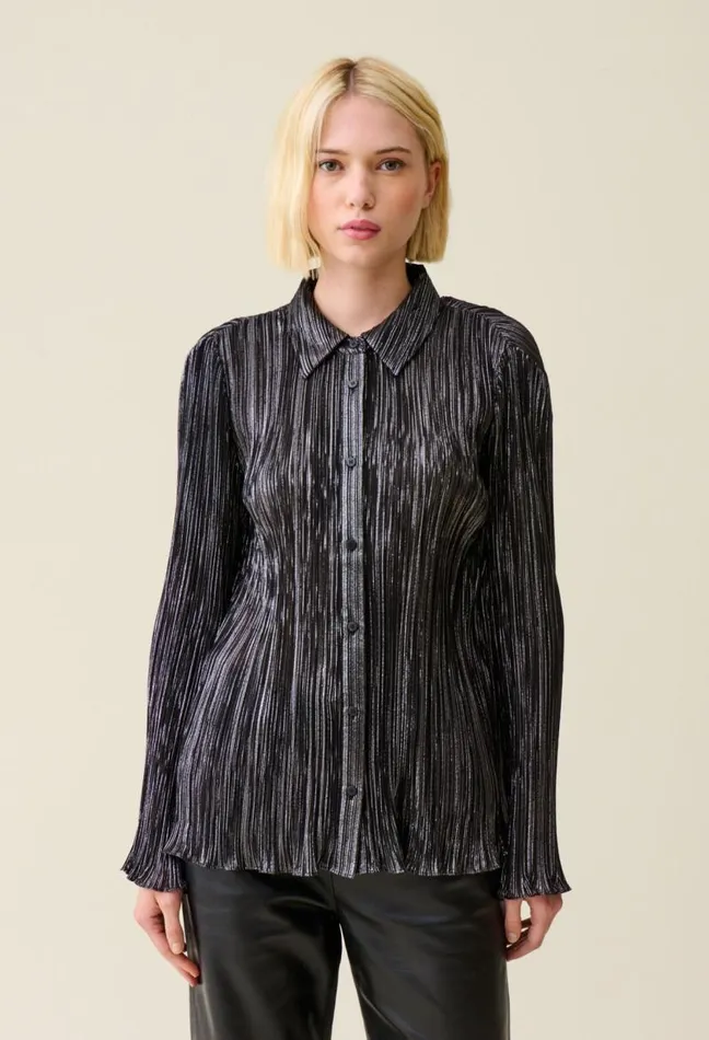 Claudie Pierlot Silver Pleated Fluid Blouse Clothes Tops And Shirts