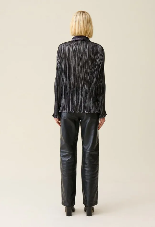 Claudie Pierlot Silver Pleated Fluid Blouse Clothes Tops And Shirts