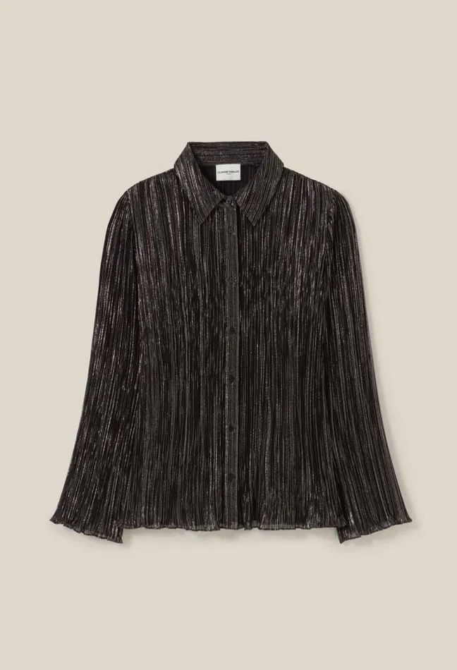 Claudie Pierlot Silver Pleated Fluid Blouse Clothes Tops And Shirts