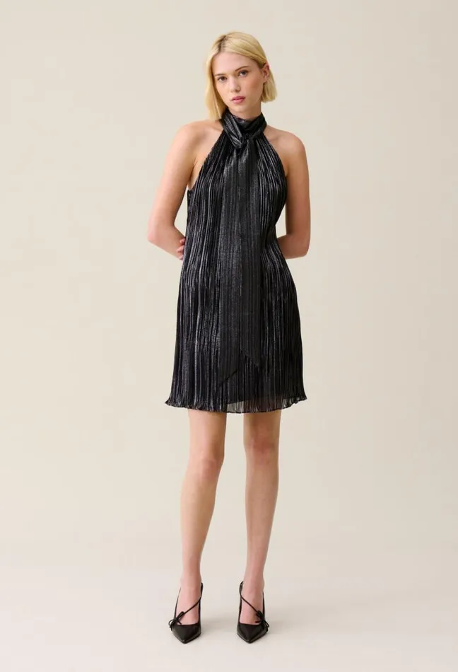 Claudie Pierlot Silver Pleated Mini Dress Clothes Dresses