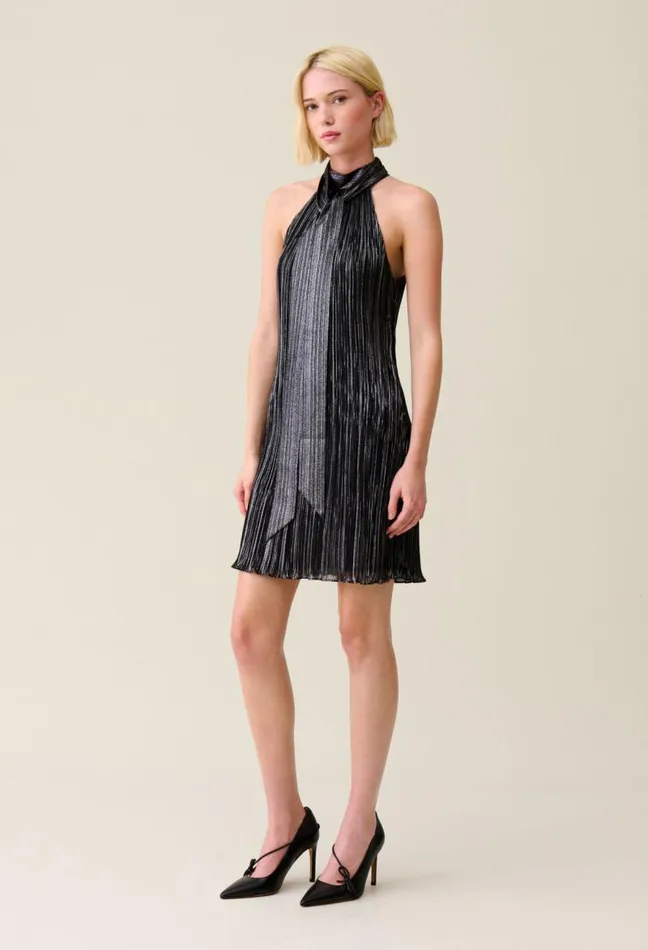 Claudie Pierlot Silver Pleated Mini Dress Clothes Dresses