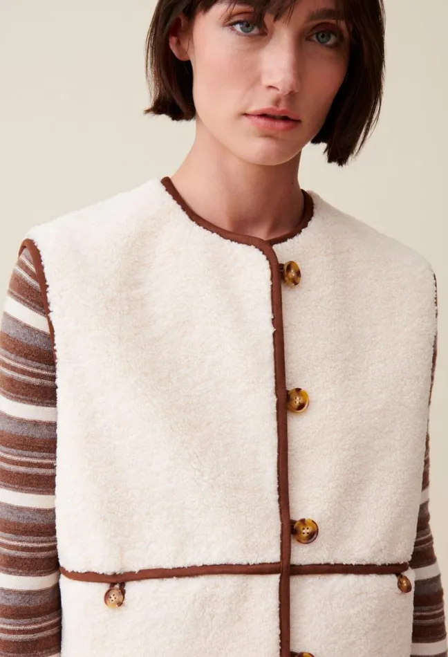 Claudie Pierlot Sleeveless Faux Fur Jacket Clothes Knitwear And Cardigans