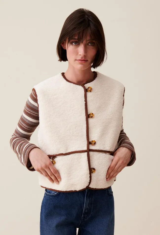 Claudie Pierlot Sleeveless Faux Fur Jacket Clothes Knitwear And Cardigans
