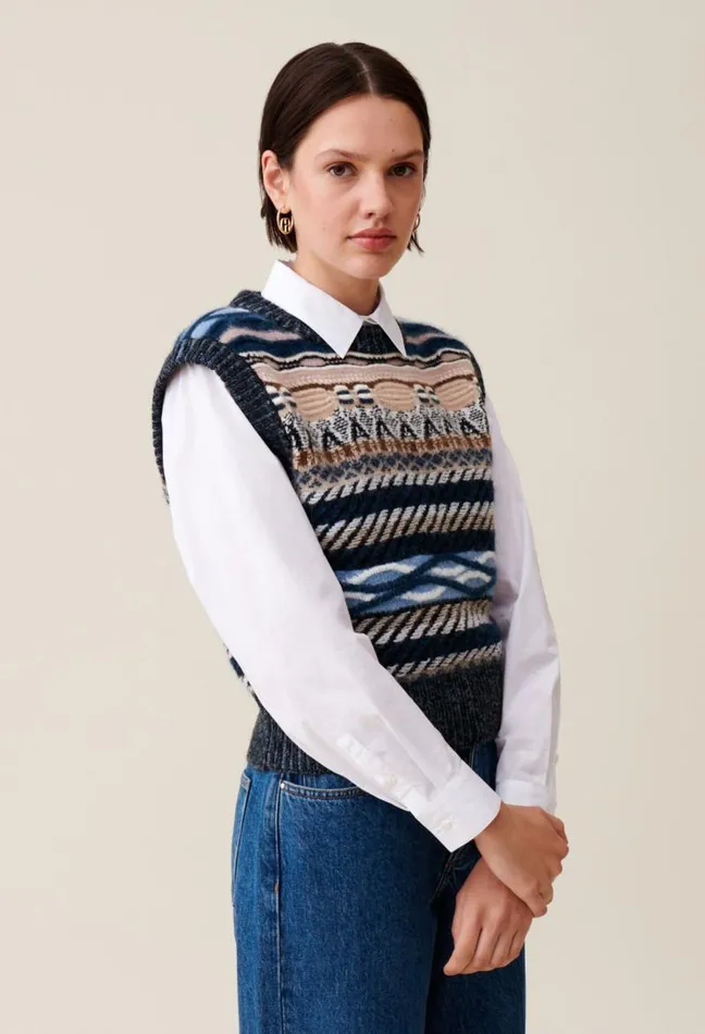 Claudie Pierlot Sleeveless Patterned Striped Jumper Clothes Knitwear And Cardigans
