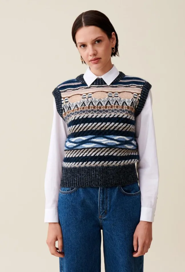 Claudie Pierlot Sleeveless Patterned Striped Jumper Clothes Knitwear And Cardigans
