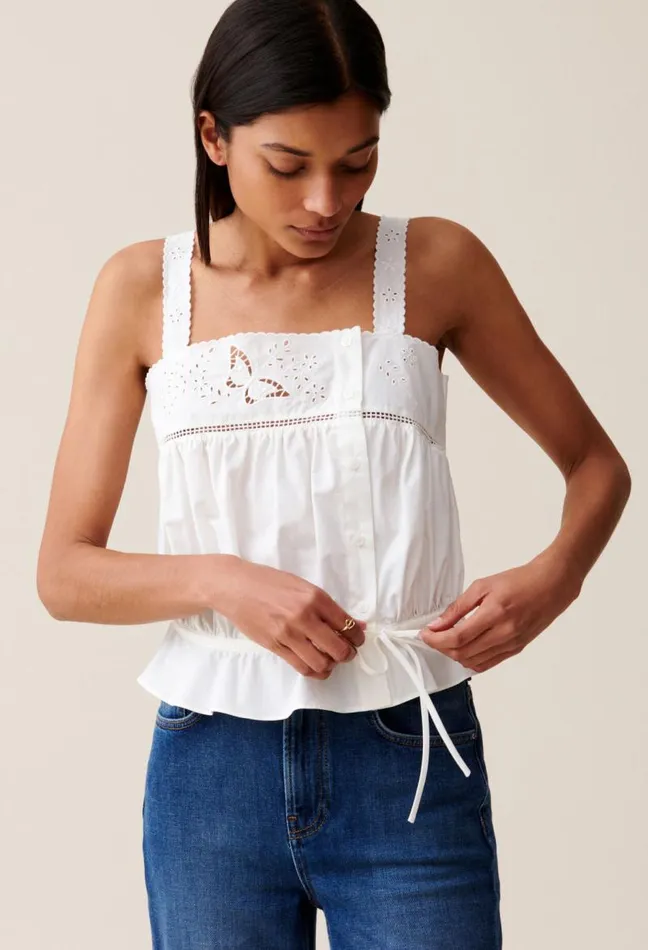 Claudie Pierlot Squareneck Embroidered Ecru Top Clothes Tops And Shirts
