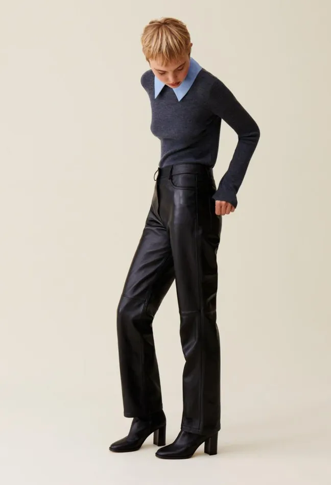Claudie Pierlot Straight Leather Trousers Clothes Jeans And Trousers