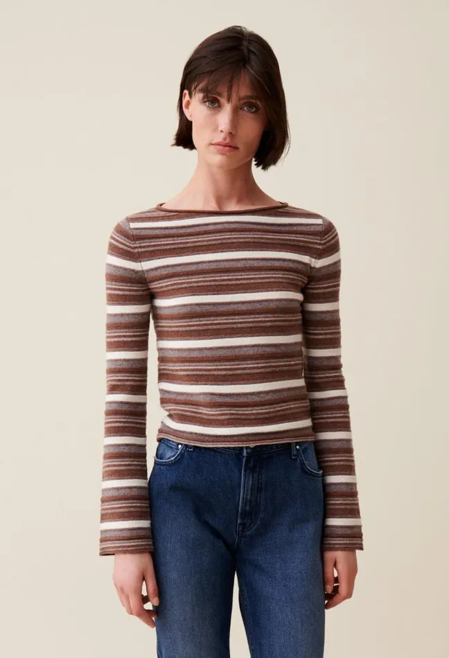 Claudie Pierlot Striped Flared Sleeve Jumper Clothes Knitwear And Cardigans