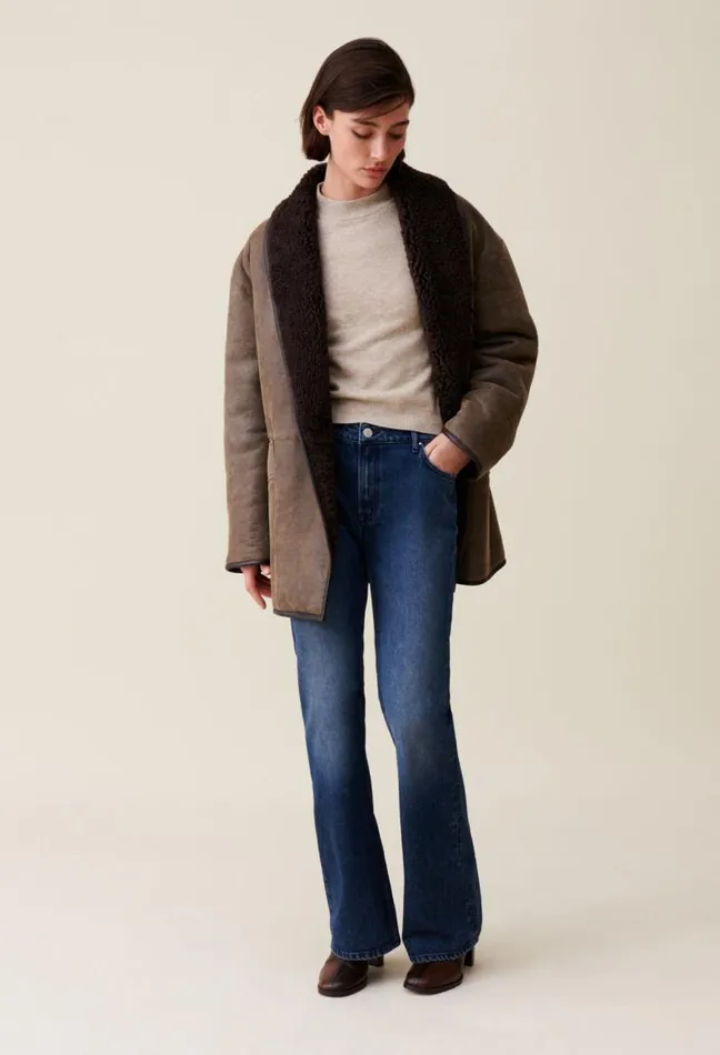 Claudie Pierlot Taupe Belted Shearling Jacket Clothes Coats