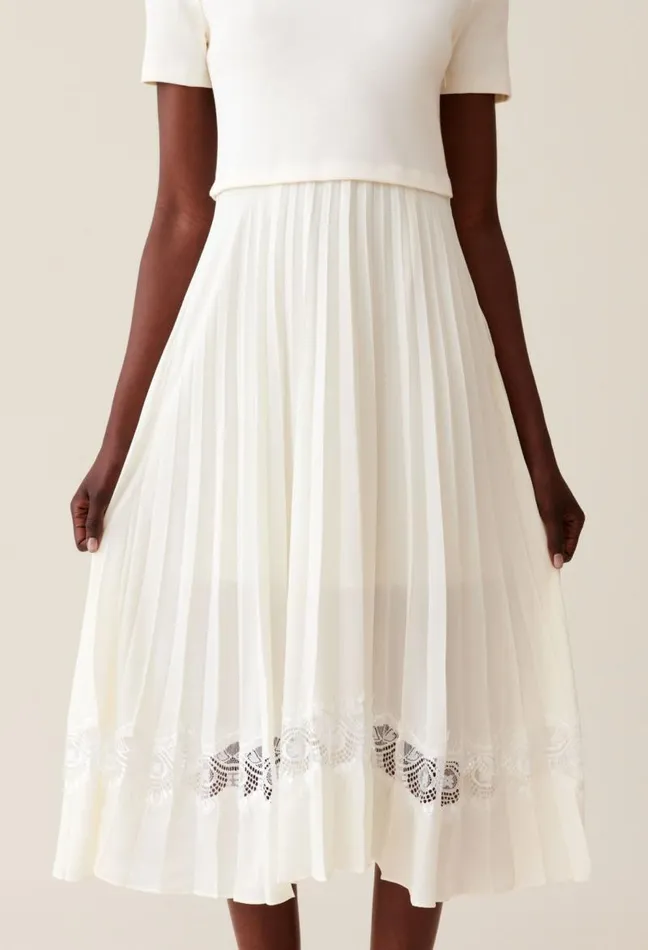 Claudie Pierlot Twist Ivory Bimaterial Midi Dress Clothes Dresses