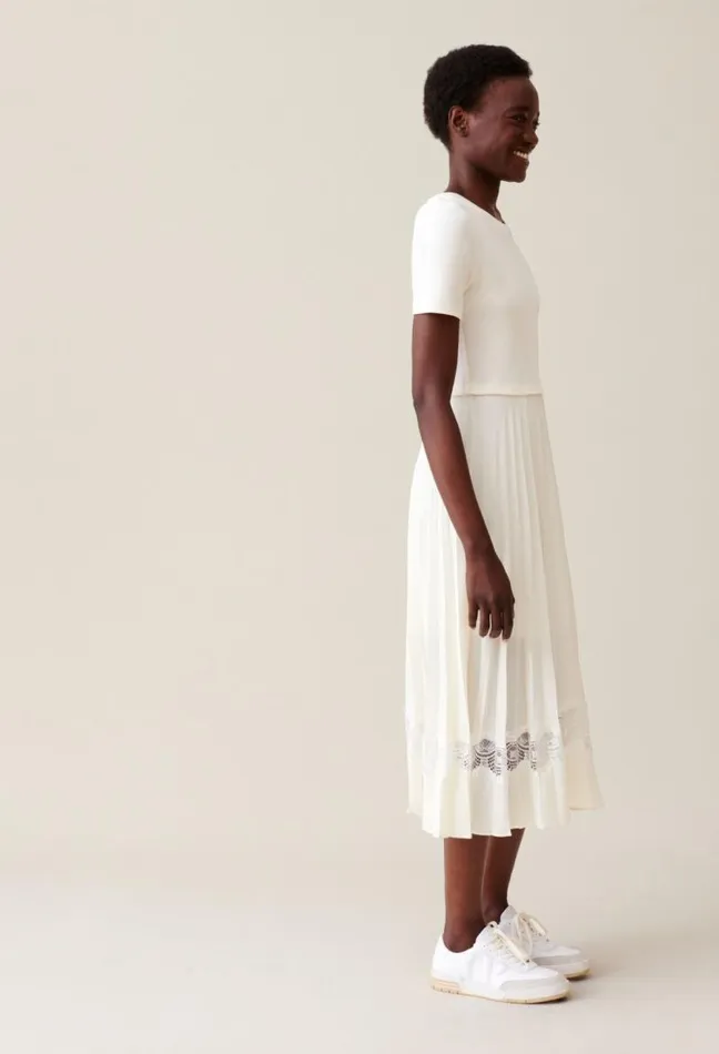 Claudie Pierlot Twist Ivory Bimaterial Midi Dress Clothes Dresses