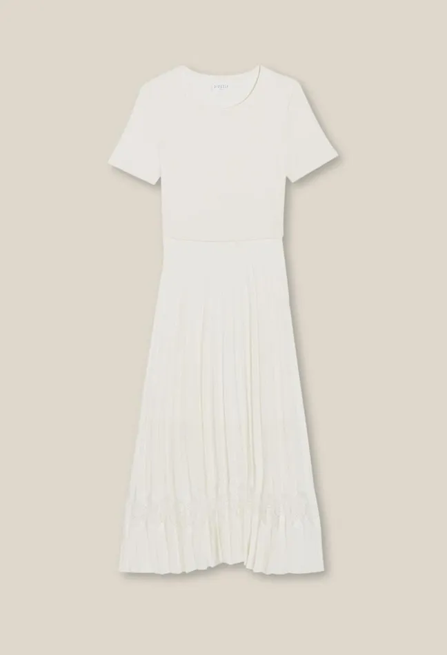 Claudie Pierlot Twist Ivory Bimaterial Midi Dress Clothes Dresses