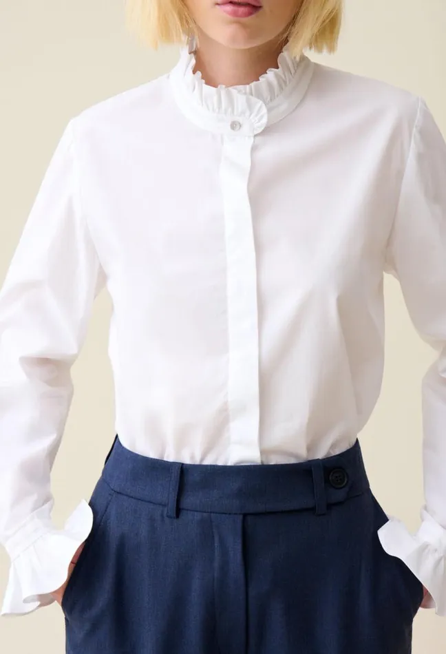 Claudie Pierlot White Shirt With Ruffled Collar Clothes Tops And Shirts