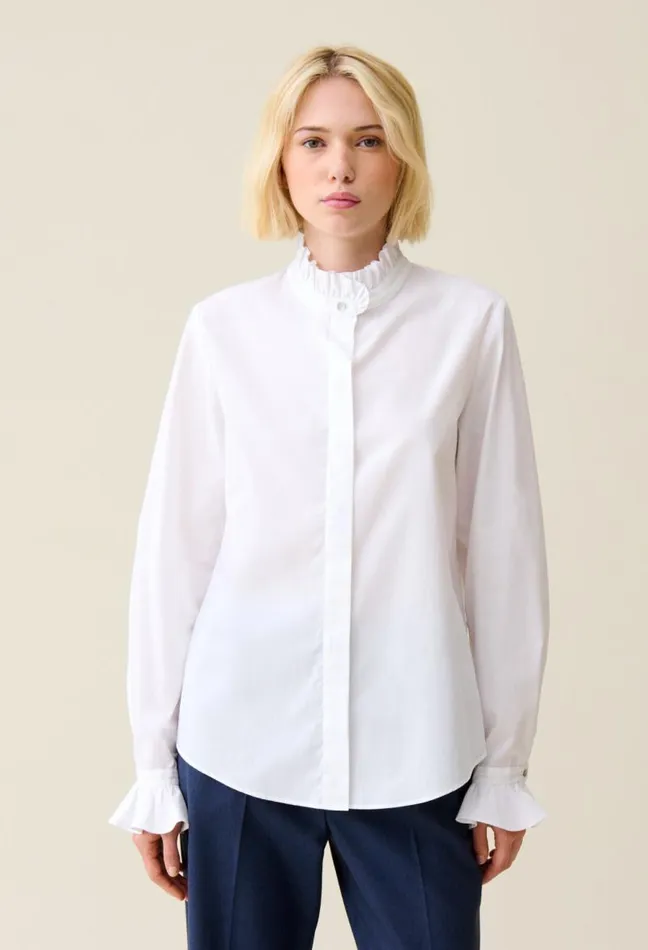 Claudie Pierlot White Shirt With Ruffled Collar Clothes Tops And Shirts