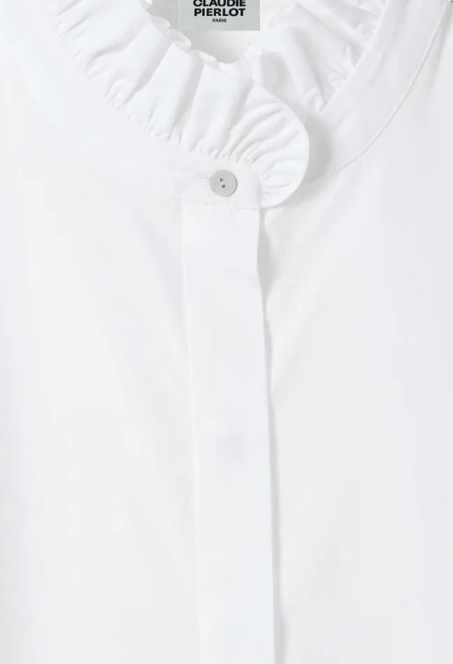 Claudie Pierlot White Shirt With Ruffled Collar Clothes Tops And Shirts